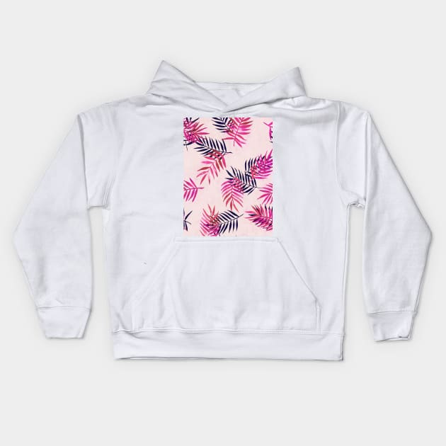 Pink Palm Pattern Kids Hoodie by micklyn